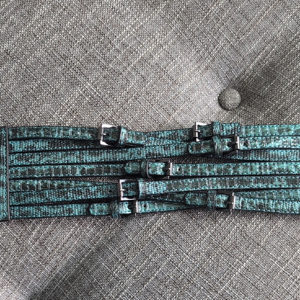 BCBGMaxAzria Turquoise Broad / Multi Clasp Snake Print  Patterned Belt - Picture 5 of 7
